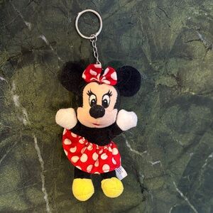 Disneyland Walt Disney World Minnie Mouse Plush Keychain Bag Clip Vintage Rare